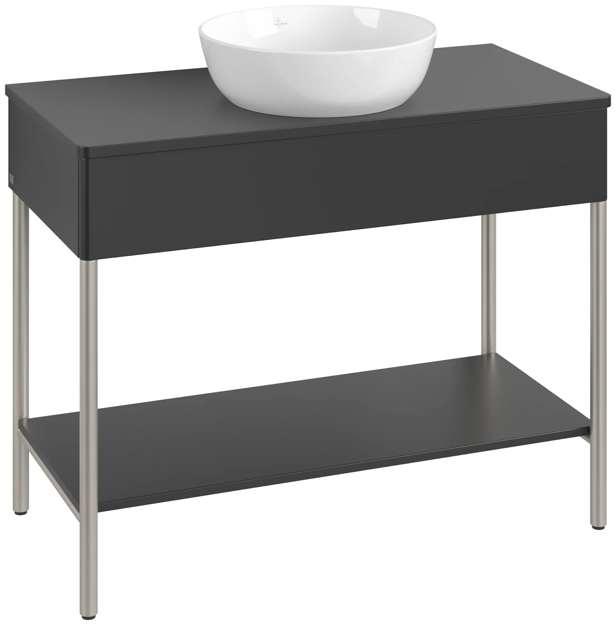 Villeroy & Boch Waschbeckenunterschrank Artis L64010, 1000x782x500mm, Black Matt Lacquer, mit Metallgestell und Beleuchtung