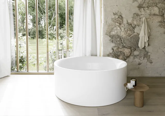 BettePond Silhouette Badewanne, oval, weiß, 1500 x 1500 mm, Randhöhe 575 mm, freistehend, glasierter Titan-Stahl