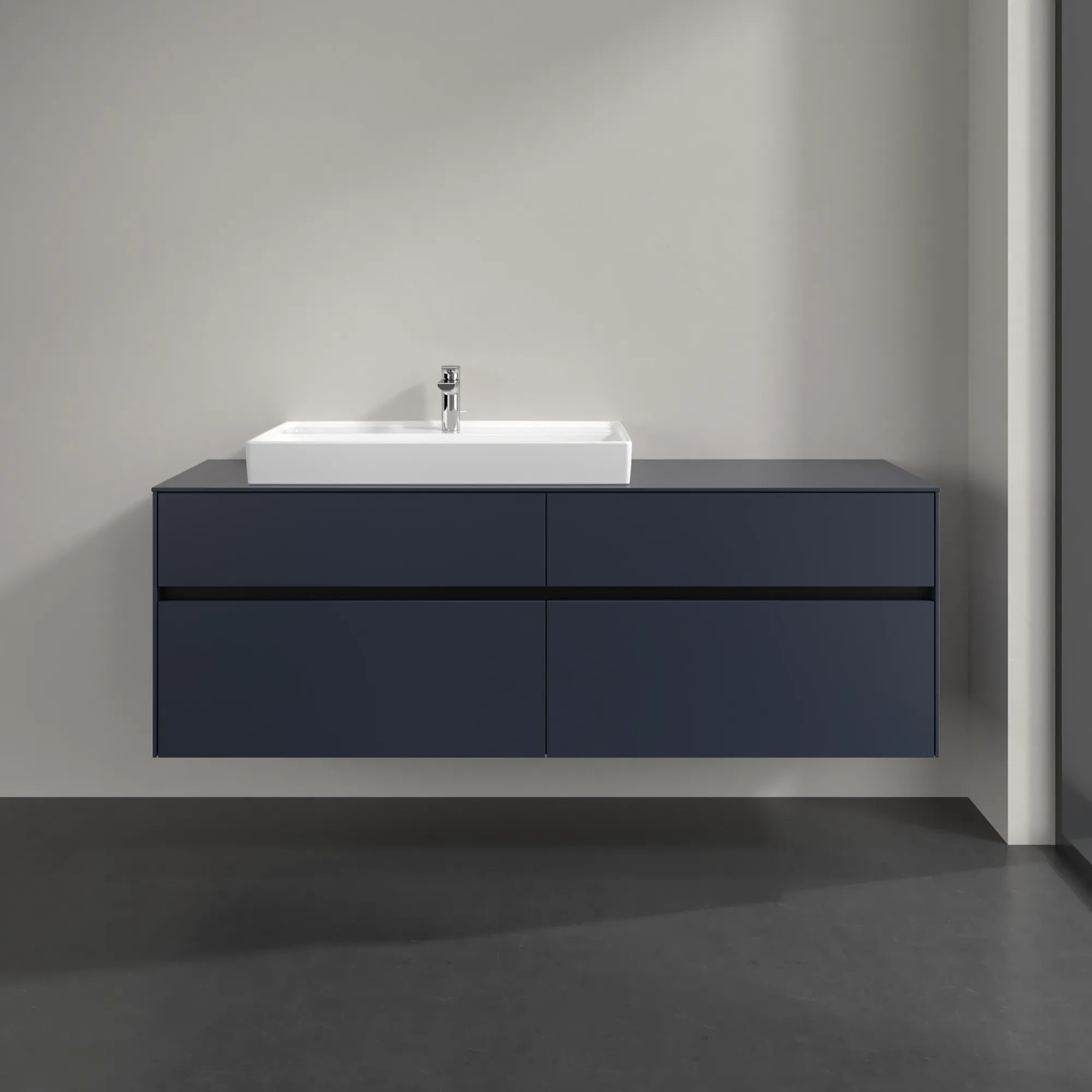 Villeroy & Boch Waschtischunterschrank „Collaro“ 1600 × 548 × 500 mm Marine Blue, mit Beleuchtung, für Becken links