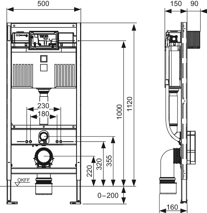 „TECEprofil“ WC-Modul mit Uni-Spülkasten, Bauhöhe 1120 mm