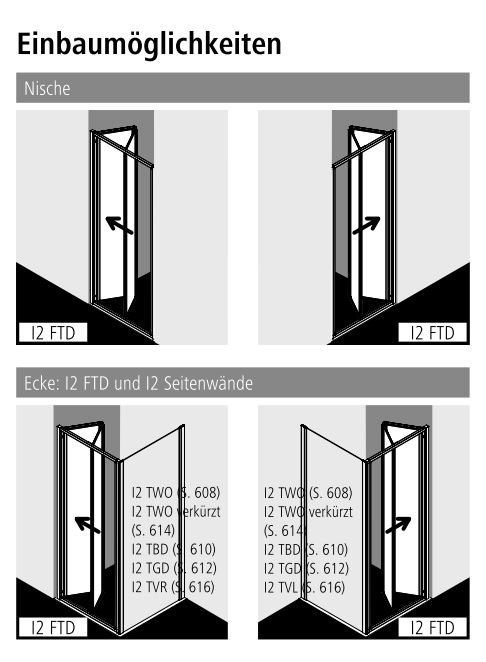 Kermi Duschtür Falttür für Nische und Ecke „IBIZA 2000“ 200 cm Glas Klar, Profile Silber Mattglanz, Anschlag links und rechts, Falttür