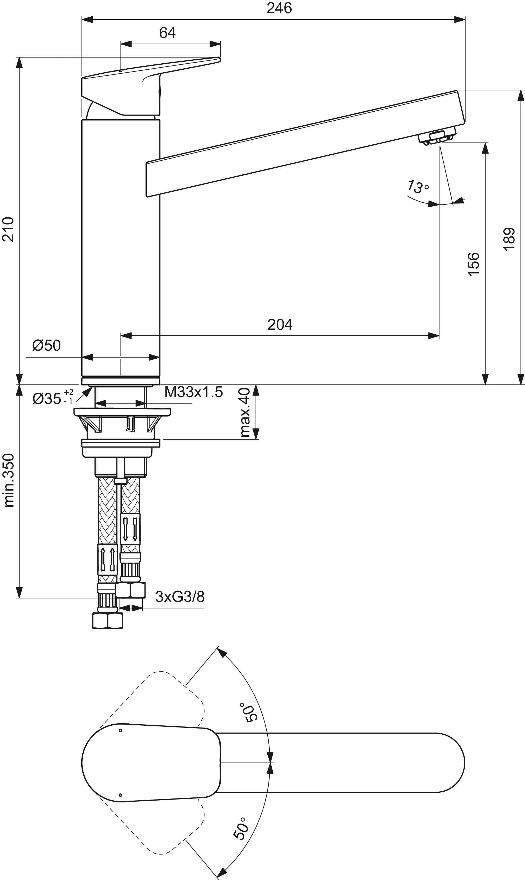Küchenarmatur Ceraplan Ausladung 204mm mit hohem Rohrauslauf Niederdruck Chrom Küchenarmatur Ceraplan Ausladung 204mm mit hohem Rohrauslauf Niederdruck Chrom