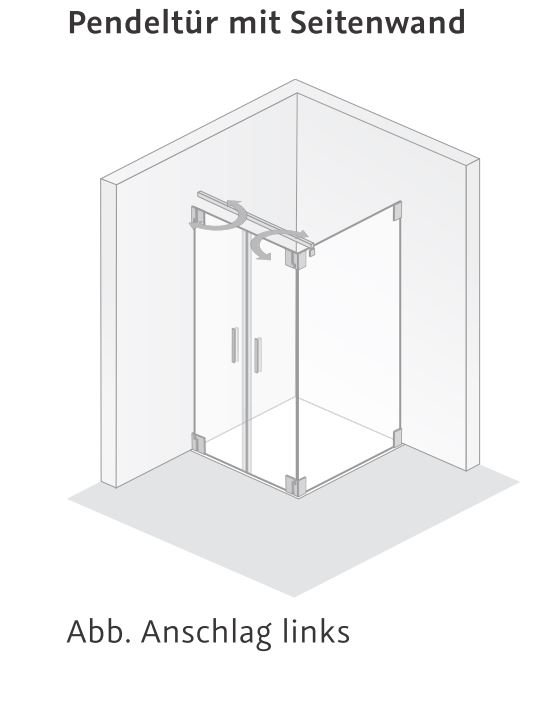 HSK Pendeltür mit Seitenwand „K2“ in Glas Klar hell