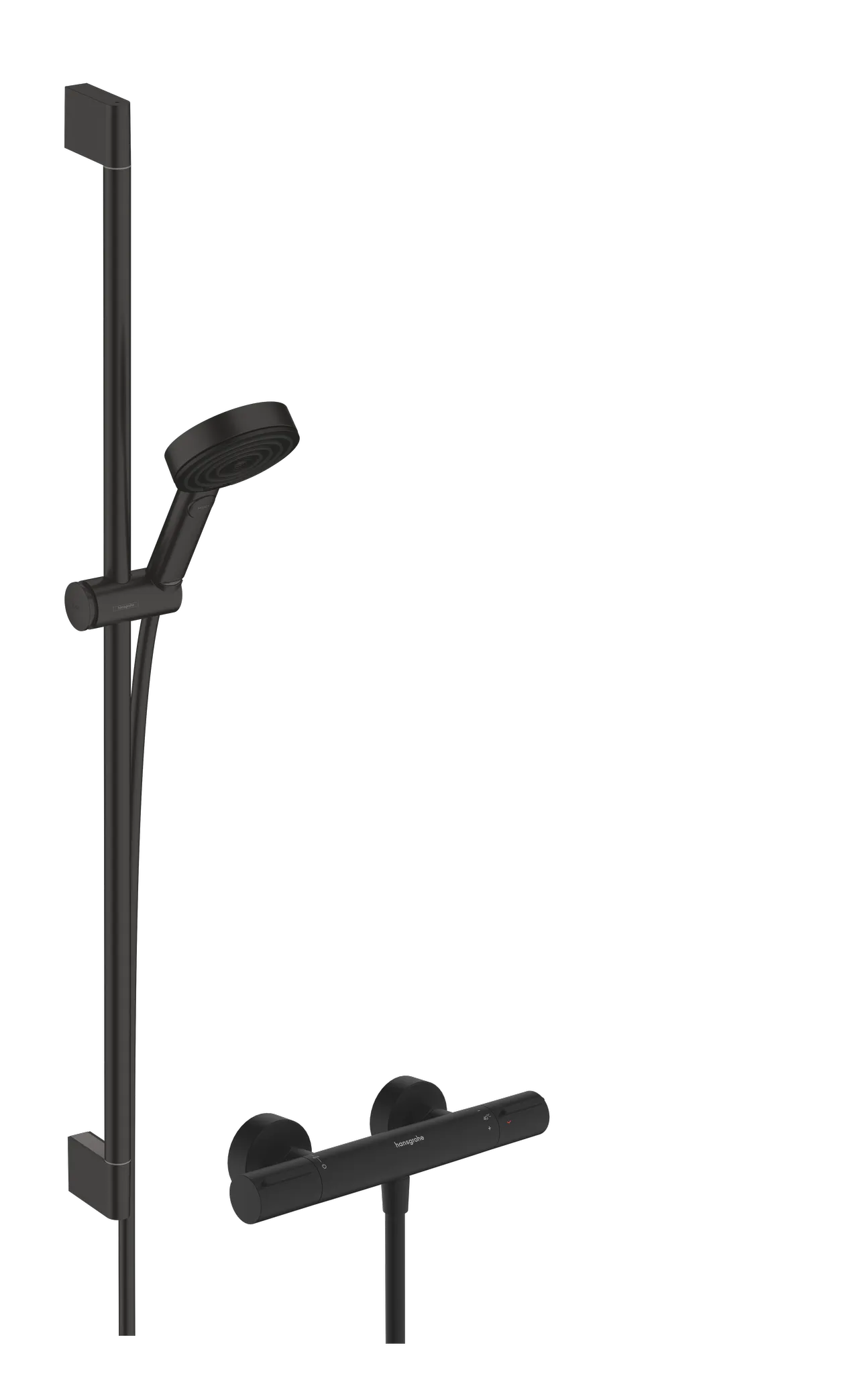 Hansgrohe Pulsify Select S Brausesystem 105 3jet Relaxation EcoSmart mit Ecostat Element und Brausestange 90 cm, Mattschwarz Hansgrohe Pulsify Select S Brausesystem 105 3jet Relaxation EcoSmart mit Ecostat Element und Brausestange 90 cm, Mattschwarz