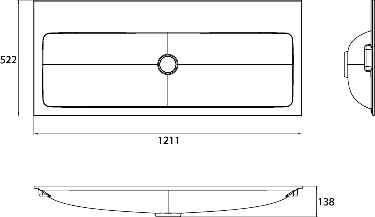 Waschbecken evo, 2x Bohrung, 1211 mm, weiss Waschbecken evo, 2x Bohrung, 1211 mm, weiss