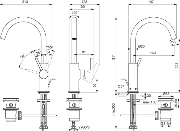 Einhand-Waschtischarmatur „Joy“ Ausladung 169 mm in Chrom