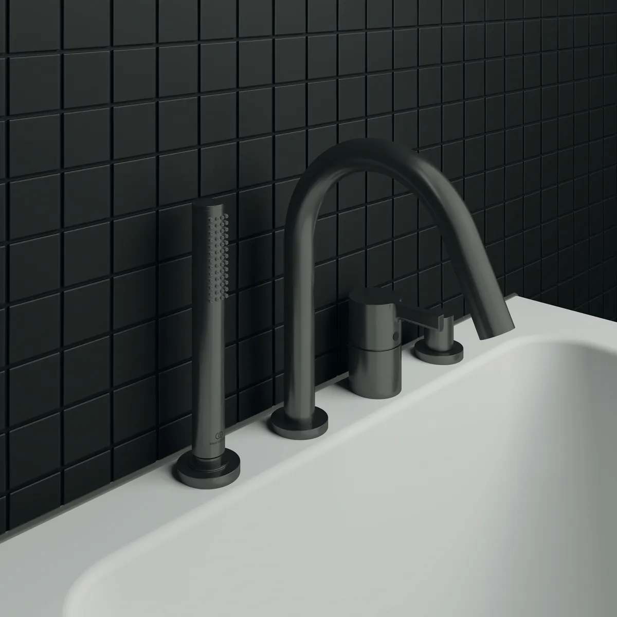 Ideal Standard Joy Armaturen JOY Atelier Collections Joy Arm 4-Loch Wannenrandarmatur mit Auslauf Stab-Handbrause Umsteller Magnetic Grey