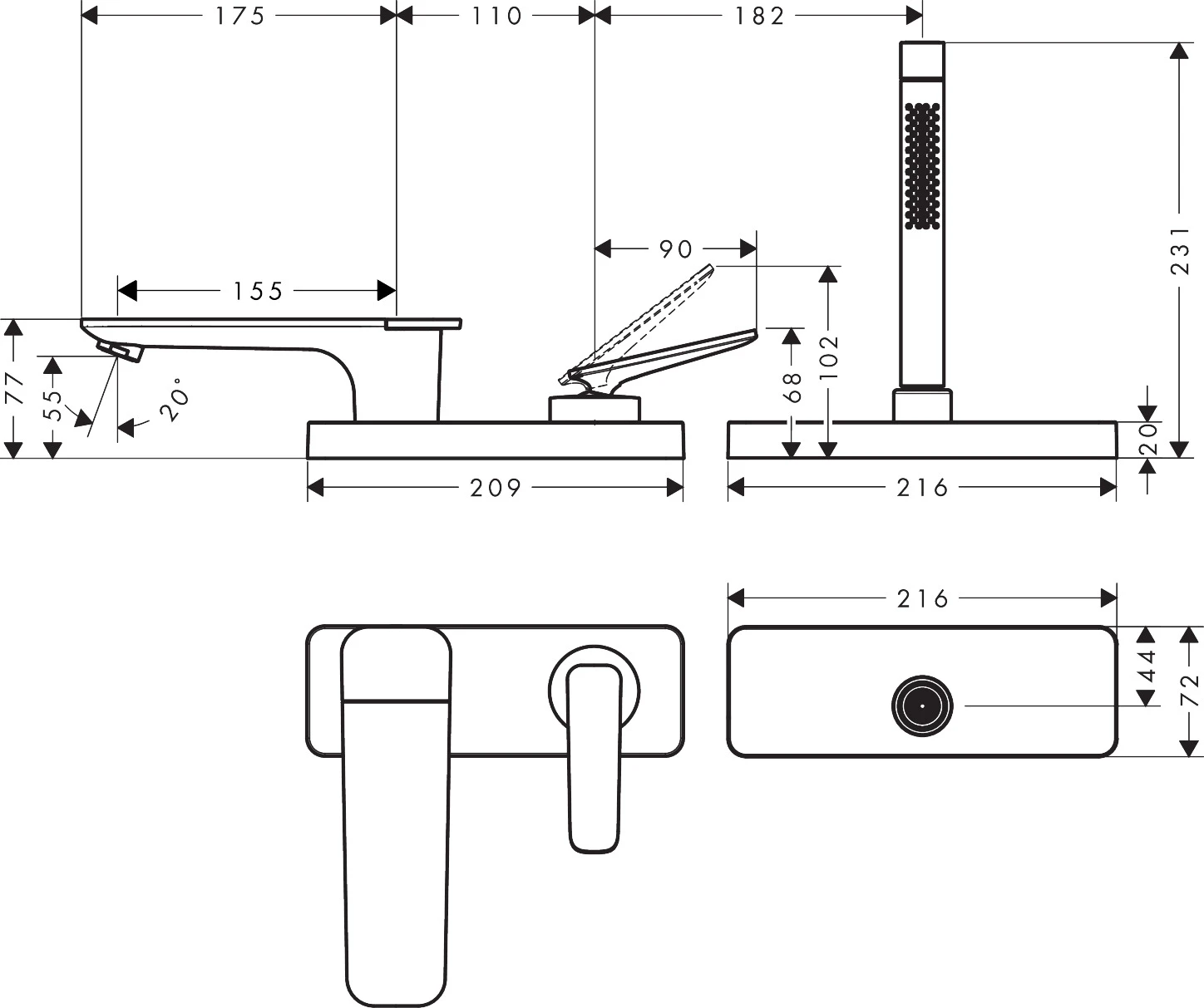 Hansgrohe Unterputz-Armatur „Axor Citterio C“ Ausladung 0 mm in Polished Red Gold