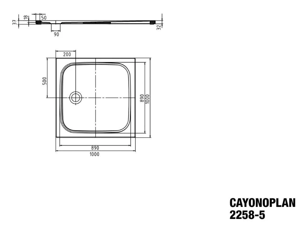 Kaldewei CAYONOPLAN Duschfläche, Serie EXTRAFLACH, Modell 2258-5, 1000x1000 mm, warm grey 80, Invisible Grip