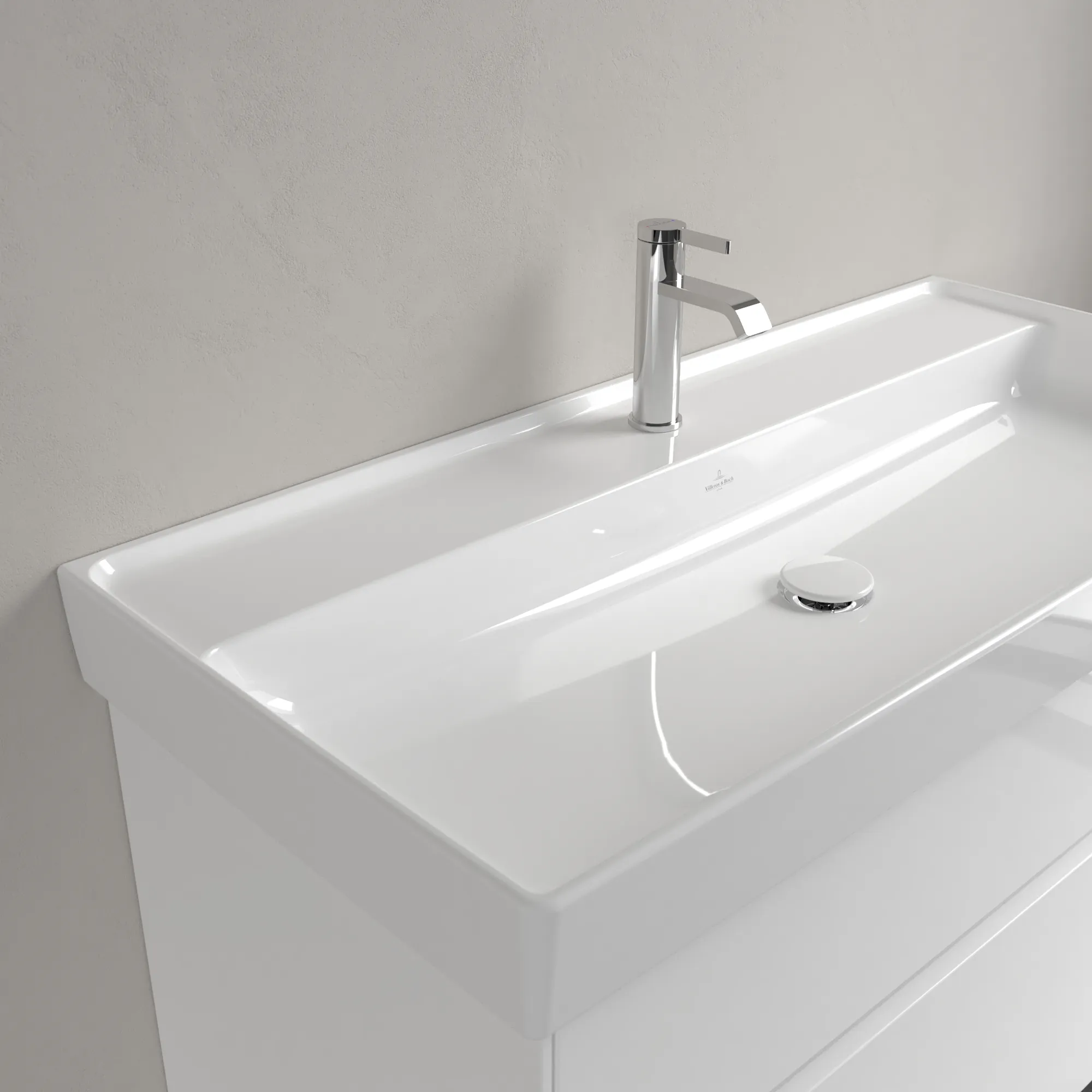Villeroy & Boch Schrankwaschtisch aus TitanCeram „Collaro“ 1000 × 470 × 160 mm, mit Hahnlochbohrung, Hahnlochposition mittig in Weiß Alpin Villeroy & Boch Schrankwaschtisch aus TitanCeram „Collaro“ 1000 × 470 × 160 mm, mit Hahnlochbohrung, Hahnlochposition mittig in Weiß Alpin