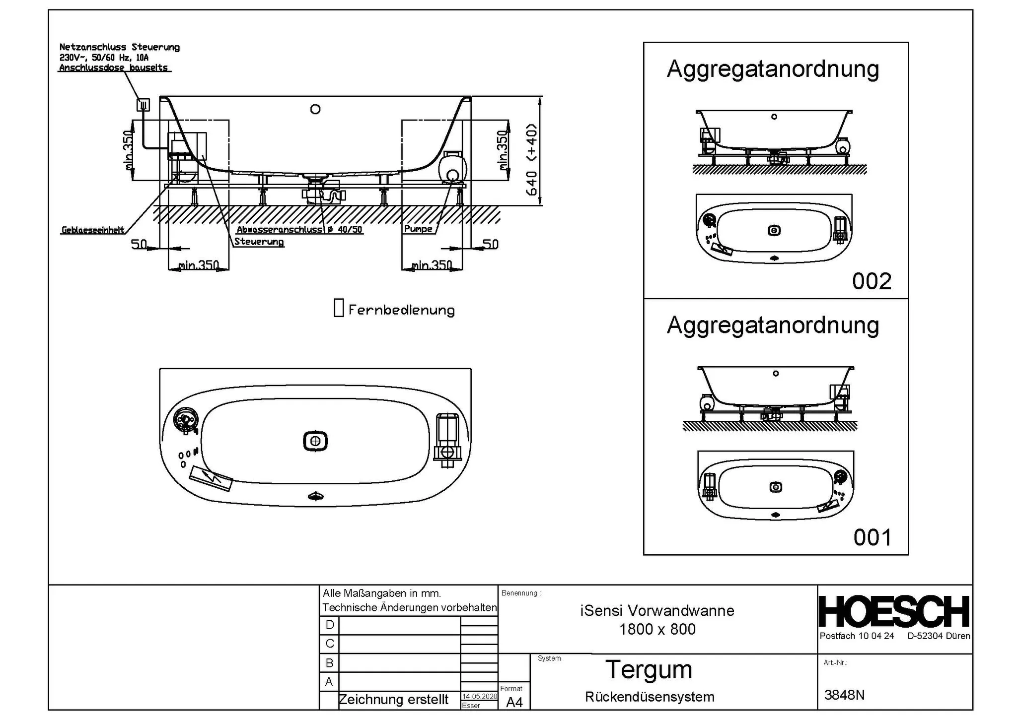 Hoesch iSensi Whirlwanne Vorwand 1800x800 Tergum weiß/verchromt Motor rechts