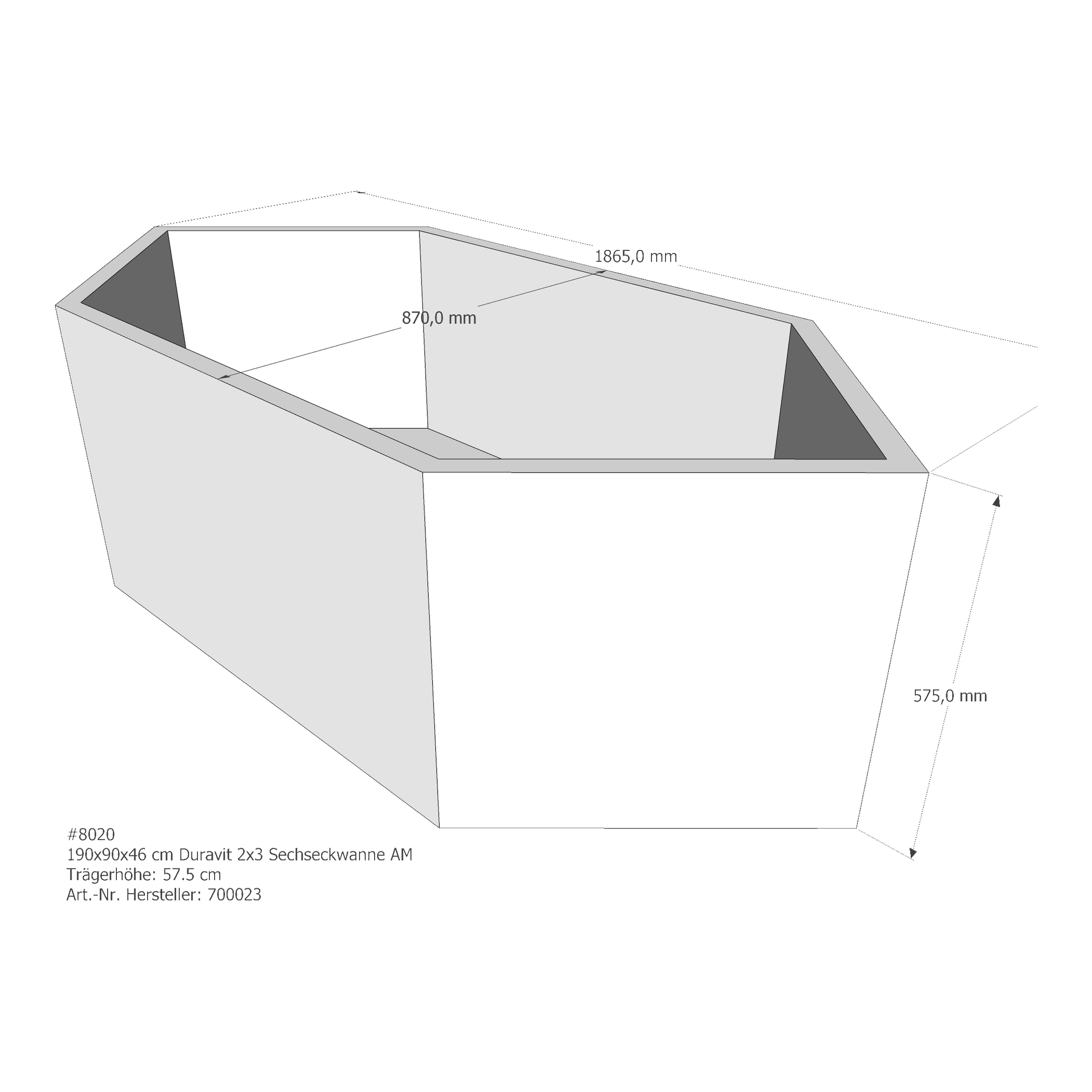 Badewannenträger für Duravit 2×3 190 × 90 × 46 cm