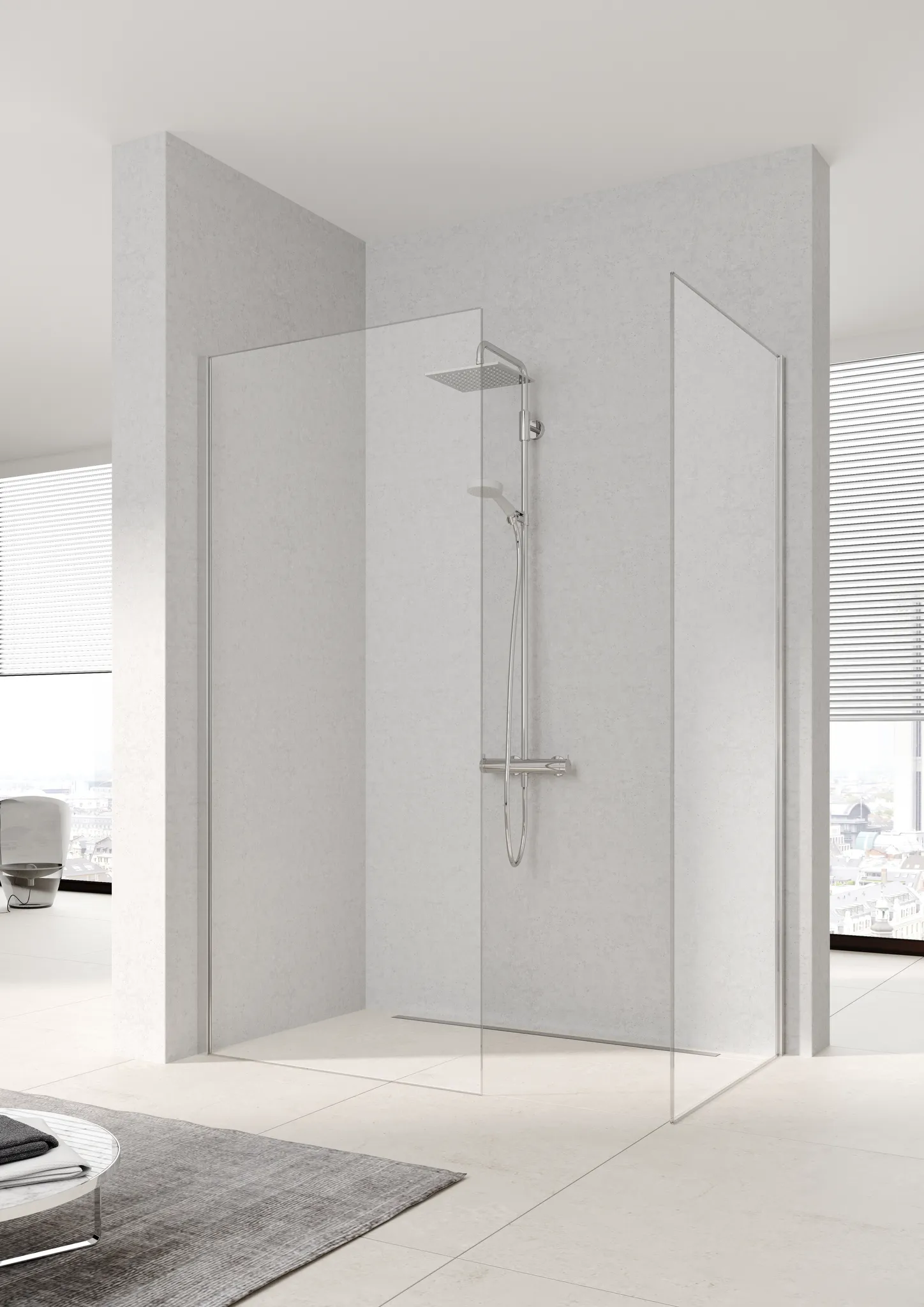 Kermi Duschdesign Walk-In-Duschkabine „WALK-IN XC“ Glas Klar, Profile Silber Mattglanz, BV: 380 - 390 mm WE: 390 - 400 mm H: 2000 mm