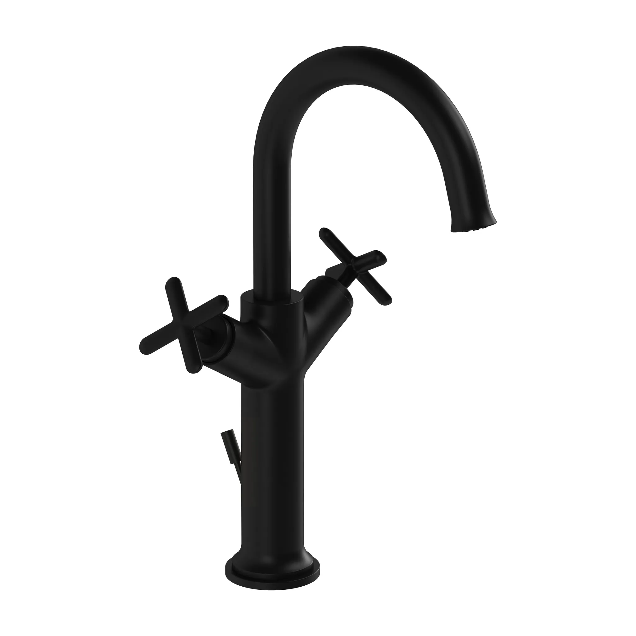 Origin Classic Zweigriff-Waschtischmischer mit Ablaufgarnitur Höhe 34 cm Einlochmontage Schwarz Matt