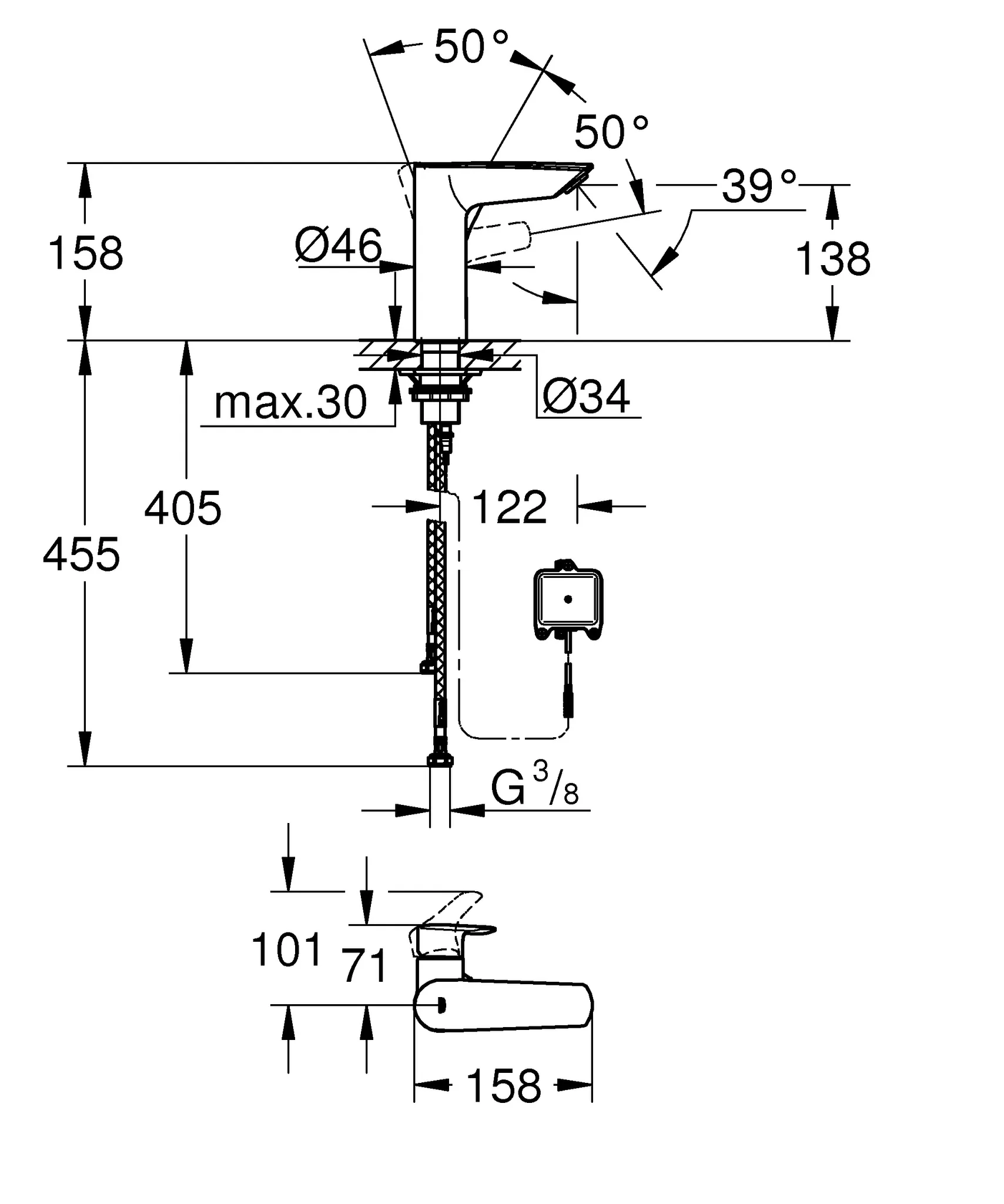 Einhand-Waschtischbatterie Eurosmart 23975_3, M-Size, 2-in-1 Hybrid mit berührungsloser oder manueller Auslösung, Einlochmontage, Temperaturbegrenzer, Infrarot-Elektronik, glatter Körper mit Push-open Ablaufgarnitur, chrom Einhand-Waschtischbatterie Eurosmart 23975_3, M-Size, 2-in-1 Hybrid mit berührungsloser oder manueller Auslösung, Einlochmontage, Temperaturbegrenzer, Infrarot-Elektronik, glatter Körper mit Push-open Ablaufgarnitur, chrom