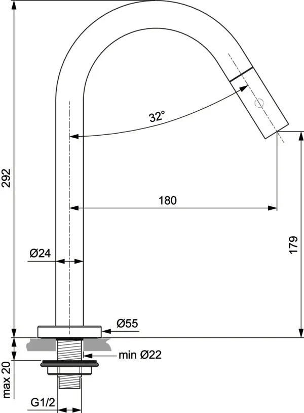 Ideal Standard Standventil Ceraline, Ausladung 180mm, Chrom Ideal Standard Standventil Ceraline, Ausladung 180mm, Chrom