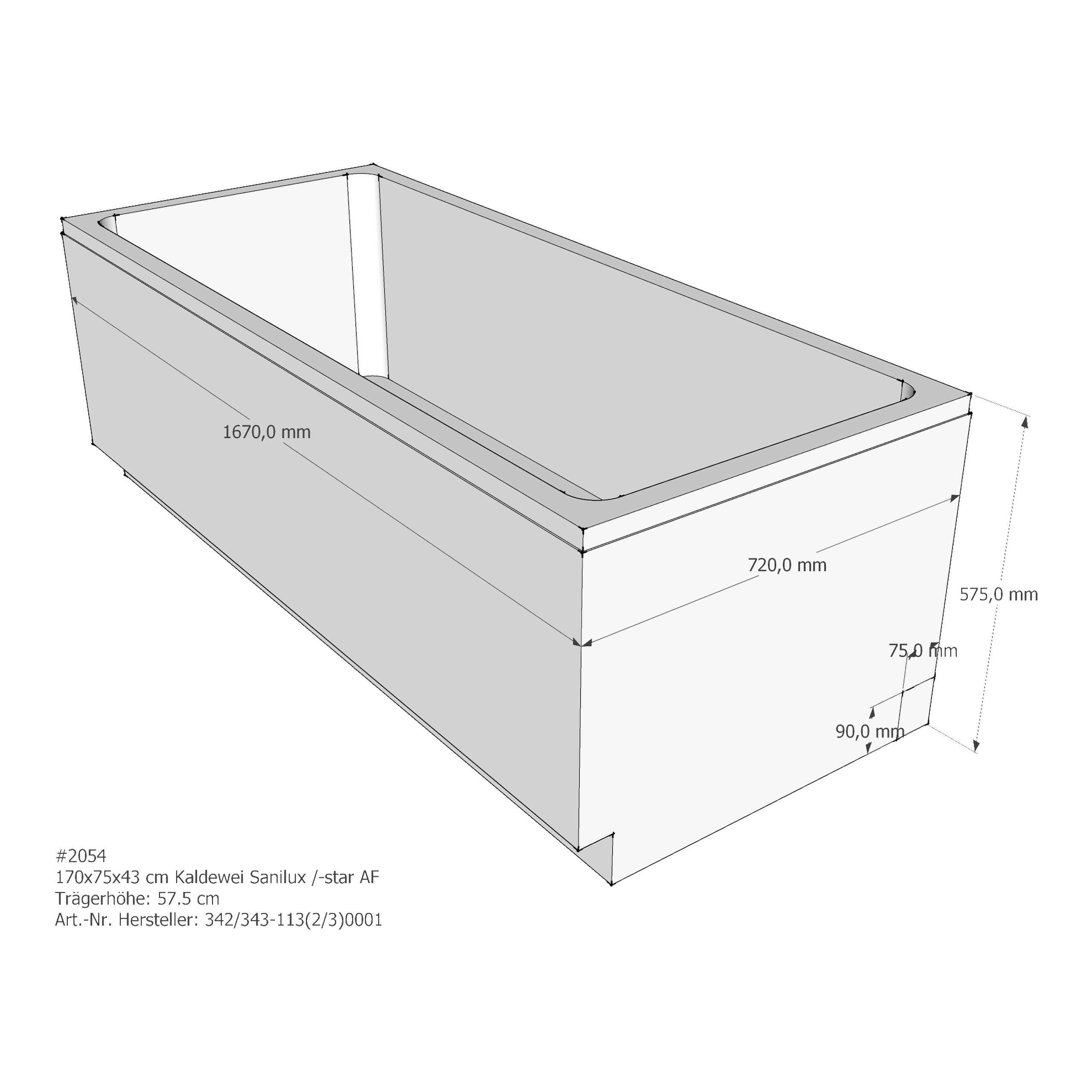 Badewannenträger für Kaldewei Sanilux /-Star 170 × 75 × 43 cm