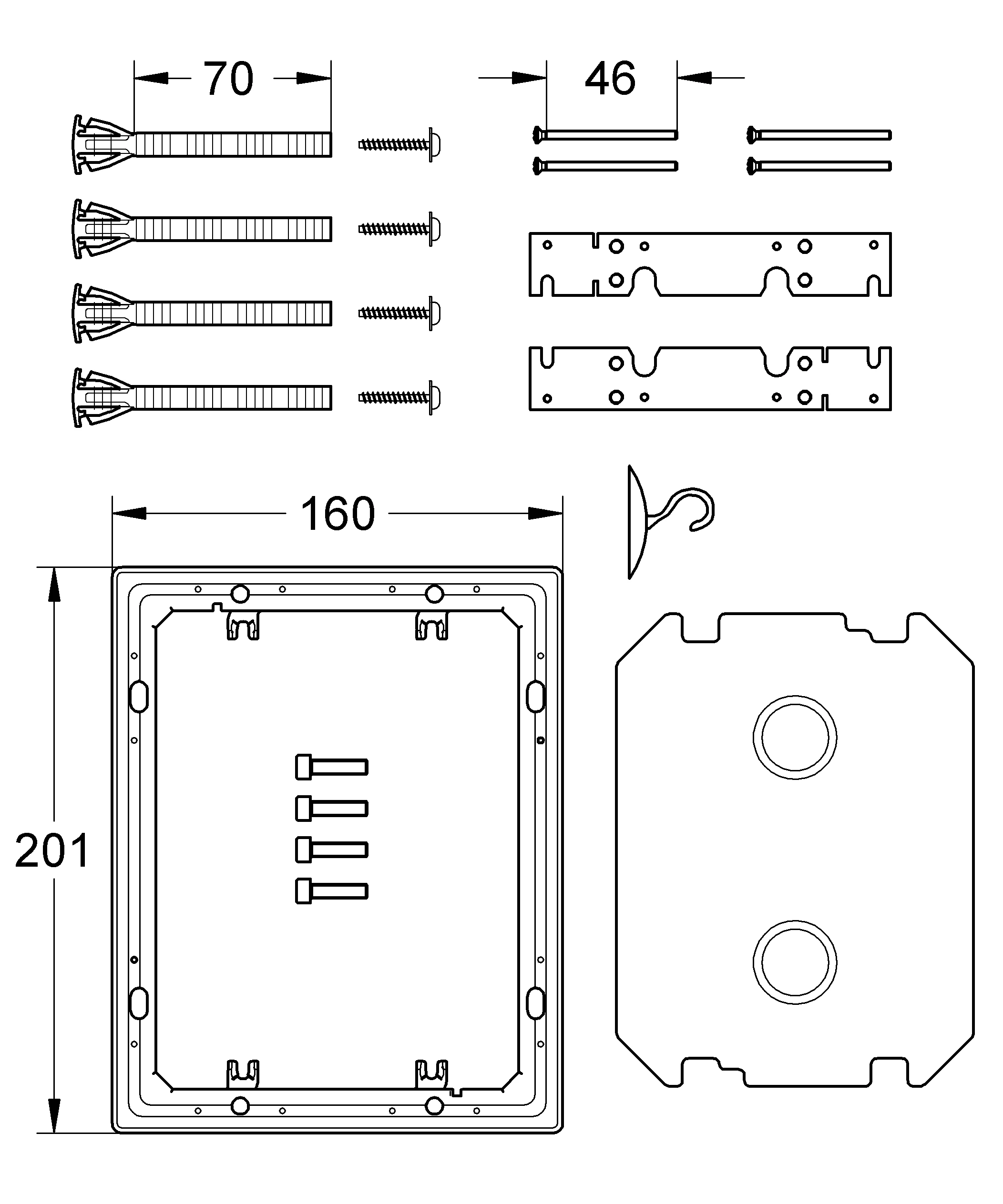 Montageset 38957, zum wandbündigen Einbau von Skate Cosmopolitan WC-Betätigungen mit Glasoberfläche