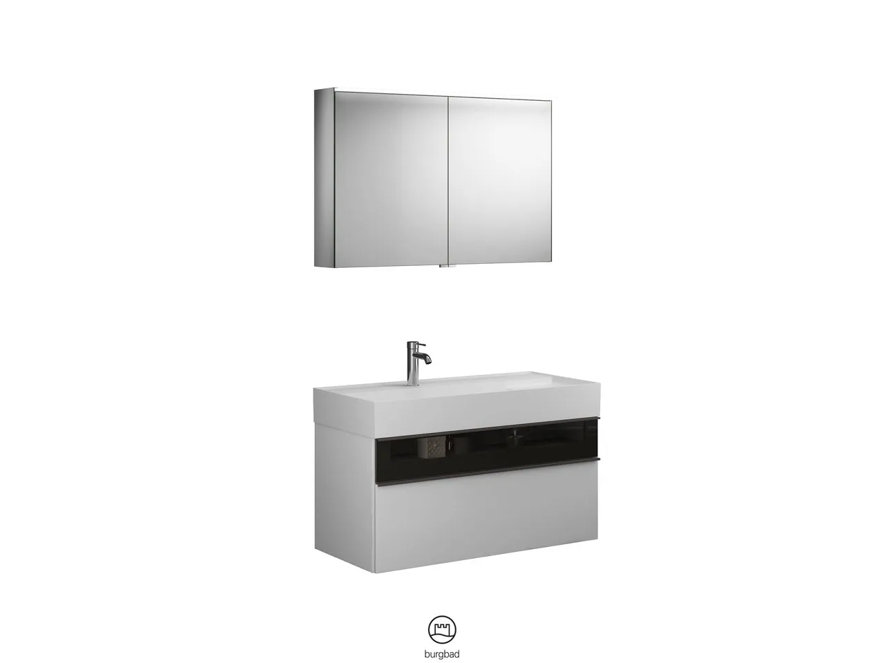 Burgbad Yumo Badmöbelset SFKZ102, Spiegelschrank mit Mineralguss-Waschtisch und -Unterschrank, Breite 1015 mm, Tiefe 470 mm