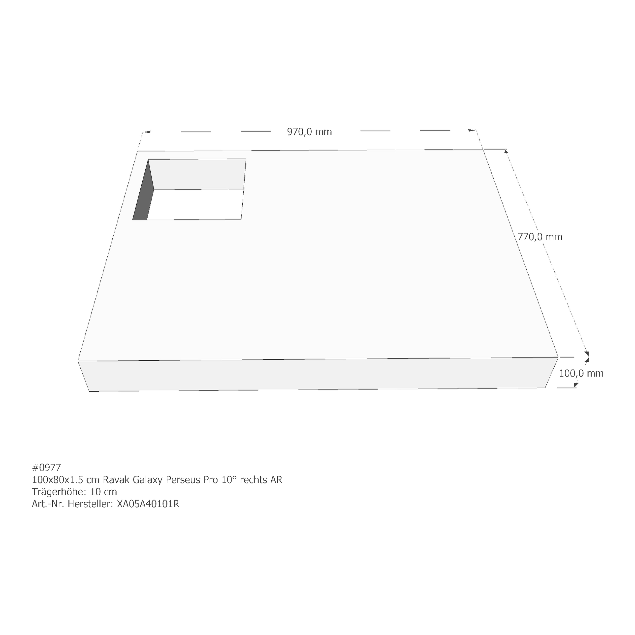 Duschwannenträger für Ravak Galaxy Gigant Pro 10° rechts 100 × 80 × 1,5 cm