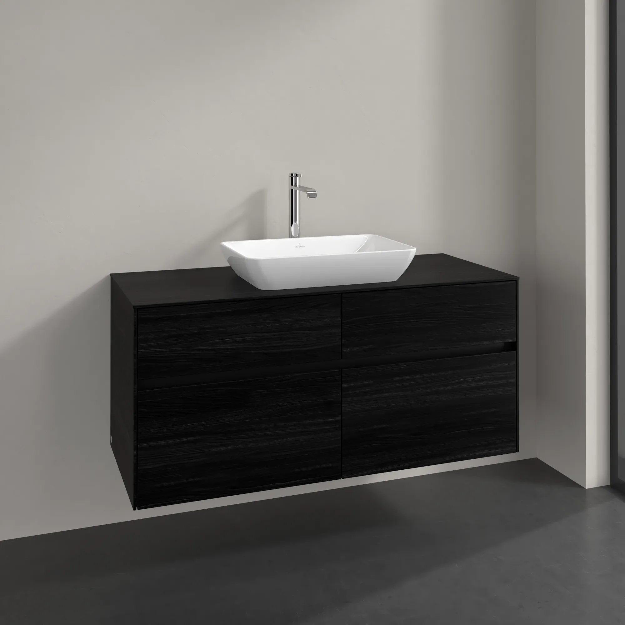 Villeroy & Boch Waschtischunterschrank „Collaro“ 1200 × 548 × 500 mm Black Oak, ohne Beleuchtung, für Becken mittig Villeroy & Boch Waschtischunterschrank „Collaro“ 1200 × 548 × 500 mm Black Oak, ohne Beleuchtung, für Becken mittig