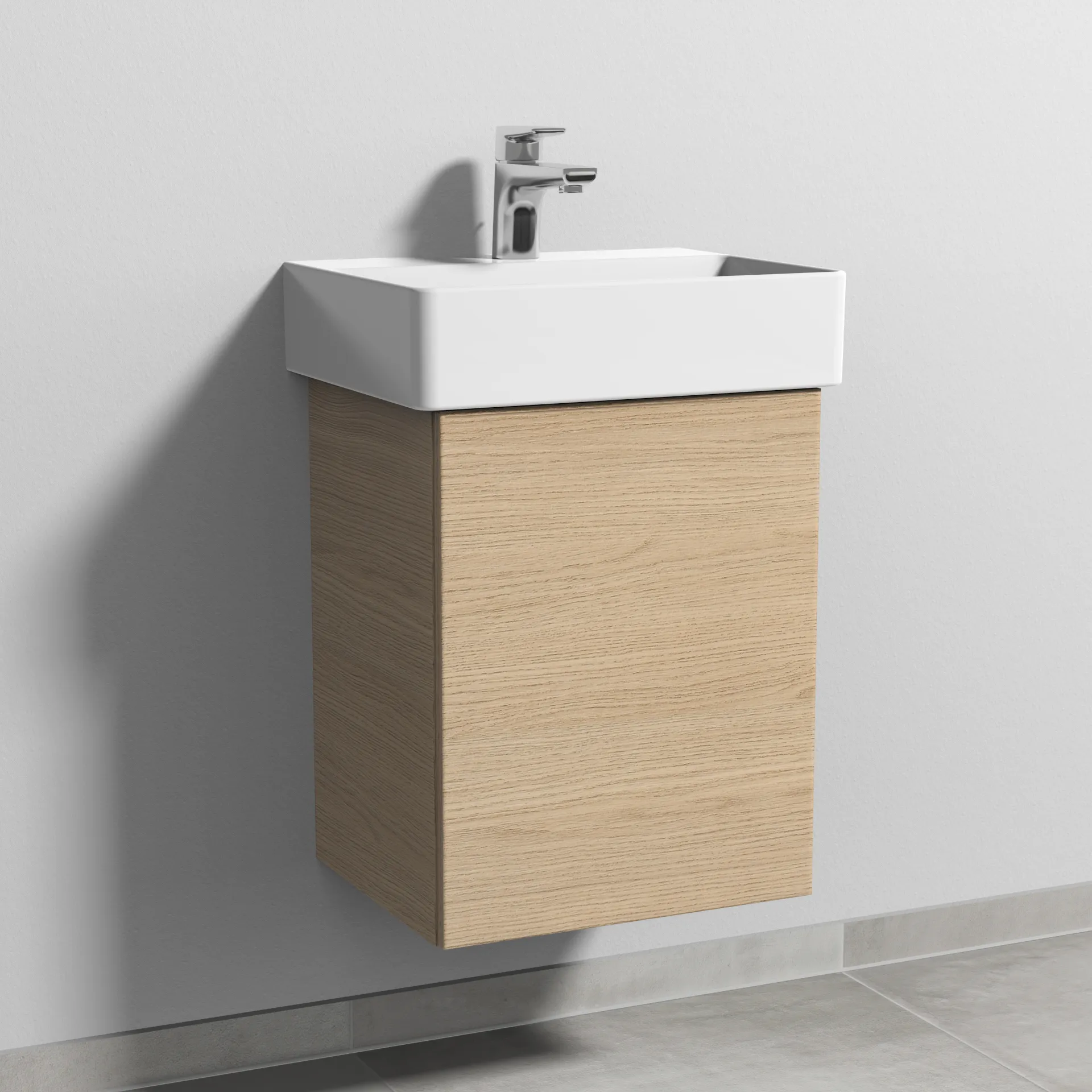 Sanipa Waschtischunterschrank „3way“ passend zu Keramik-Waschtische Dura Square von Duravit 400 × 517 × 337 mm in Eiche Nordic, Anschlag rechts