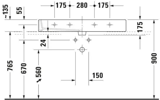 Wandwaschtisch „Vero“, mit Überlauf, Hahnlochposition mittig Wandwaschtisch „Vero“, mit Überlauf, Hahnlochposition mittig