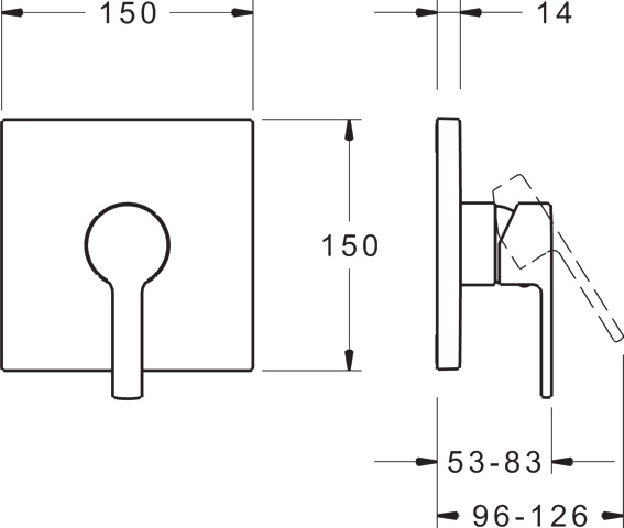 HA Einhebelmischer Fertigmontageset für Brausebatterie HANSARONDA 8386 Rosette eckig Chrom