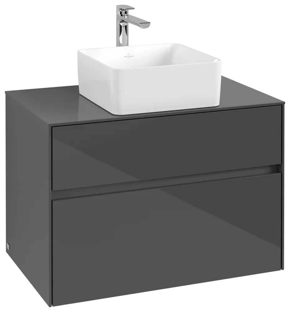 Villeroy & Boch Waschbeckenunterschrank Collaro C03700, Eckig Glossy Grey, 800x548x500mm, mit SoftClosing, 2 Auszügen, mittigem Waschbecken Villeroy & Boch Waschbeckenunterschrank Collaro C03700, Eckig Glossy Grey, 800x548x500mm, mit SoftClosing, 2 Auszügen, mittigem Waschbecken