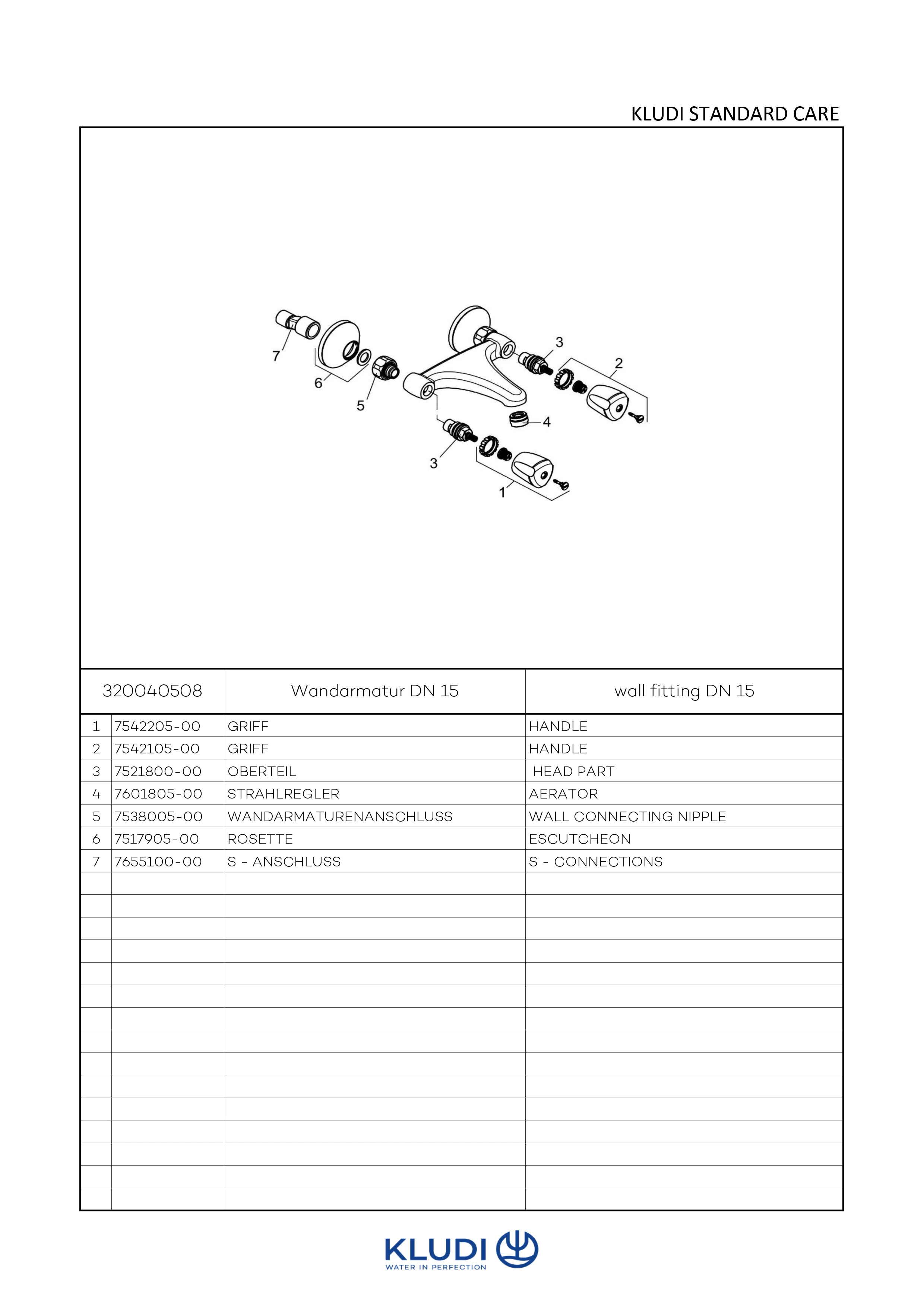 STANDARD CARE Wandarmatur DN 15 Griff Terralux chrom