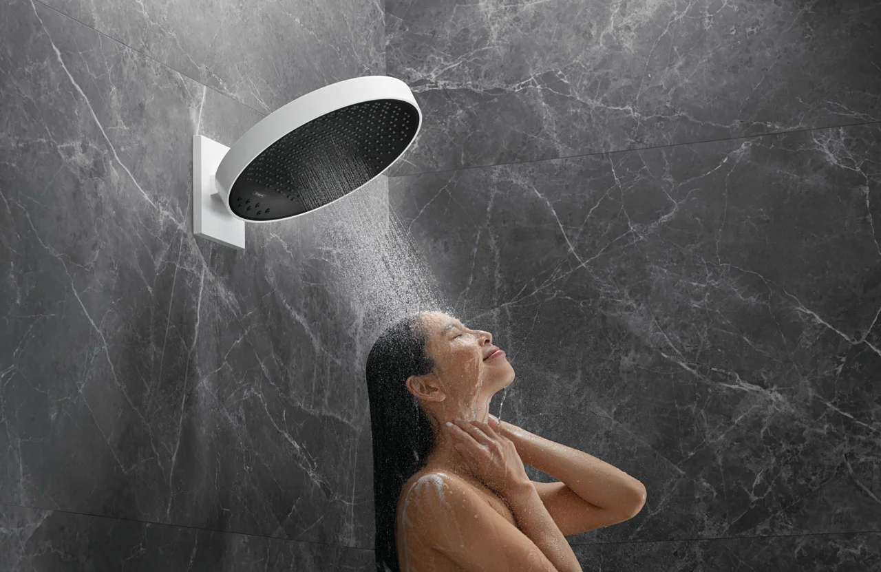 Hansgrohe Rainfinity Kopfbrause 360° 3jet, Wandmontage mattweiß, 360 mm Brausekopfgröße, DN15 Anschluss