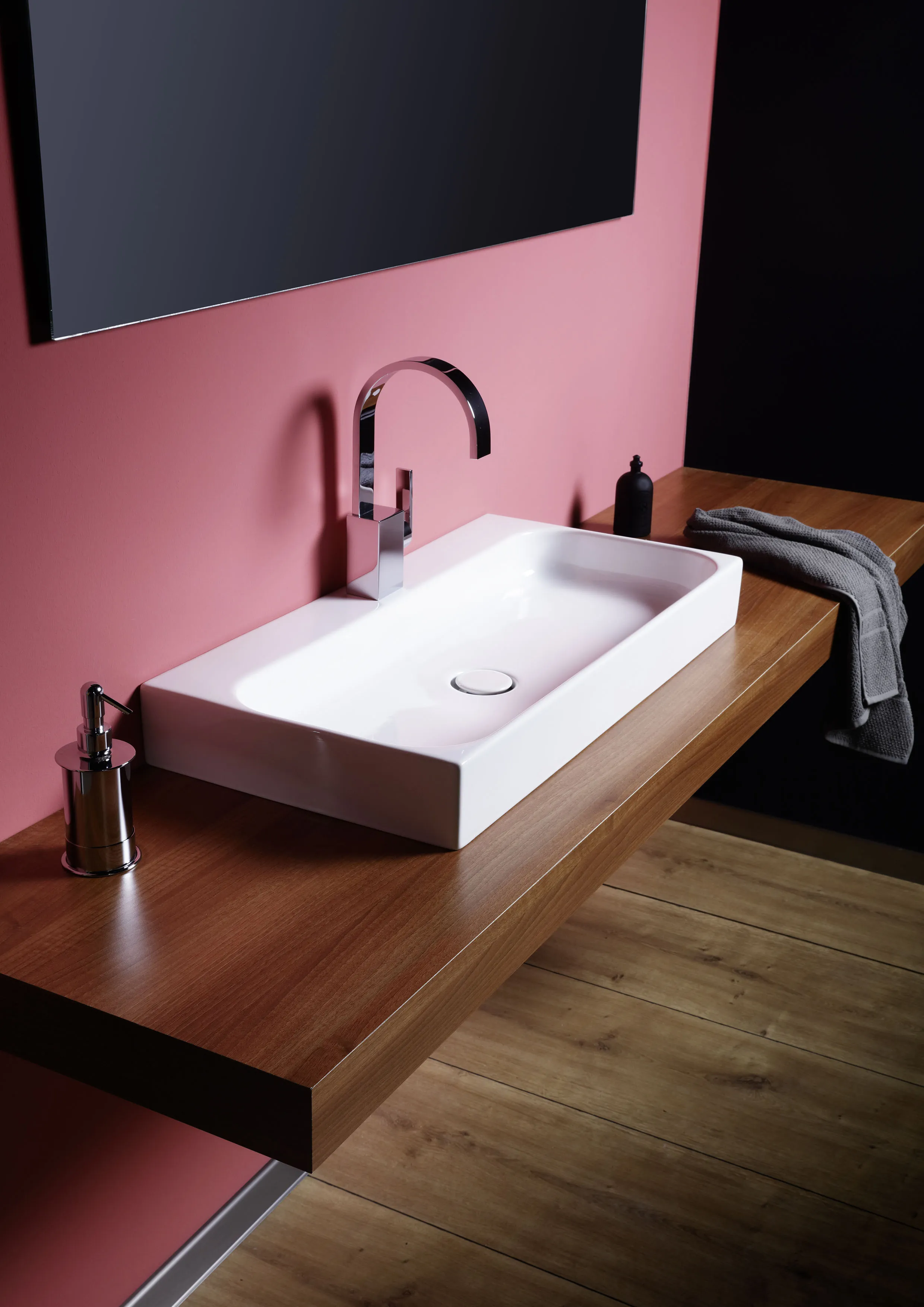 repaBAD Aufsatzwaschtisch „Livorno“ 800 × 400 × 100 mm, mit Hahnlochbohrung in Weiß