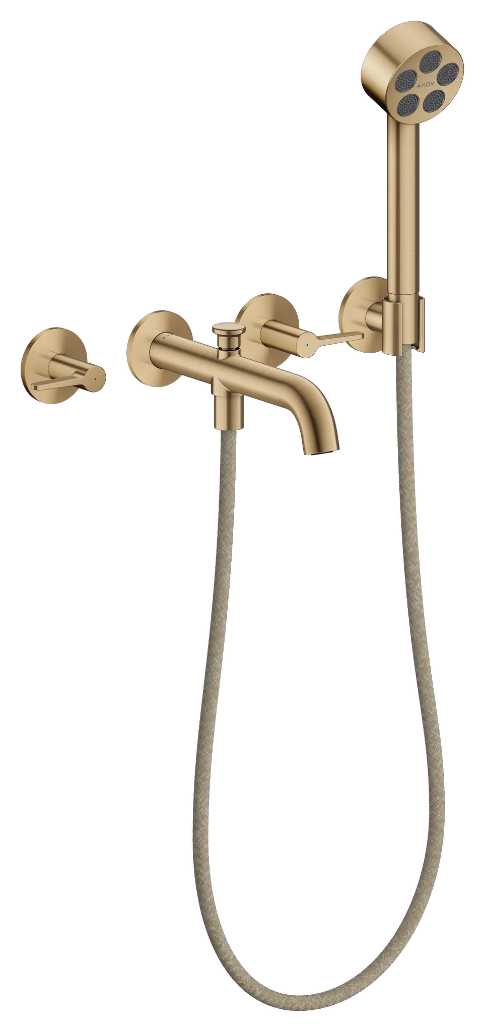 Hansgrohe AXOR One 3-Loch Wannenarmatur Unterputz mit Hebelgriffen und Handbrause, Brushed Bronze