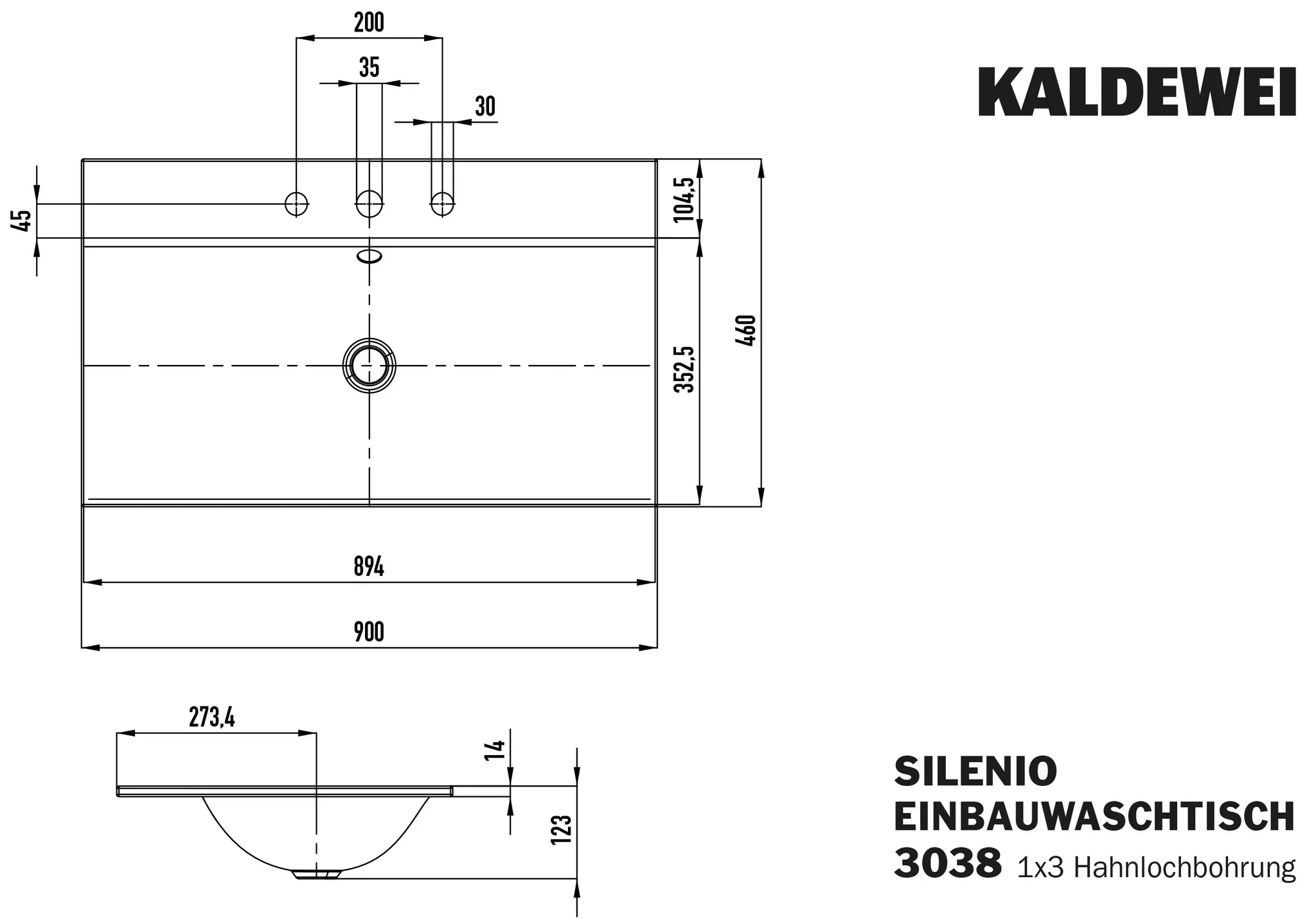 Einbauwaschtisch „Silenio“ 90 × 46 cm, ohne Hahnlochbohrung in cool grey 90, mit Perl-Effekt