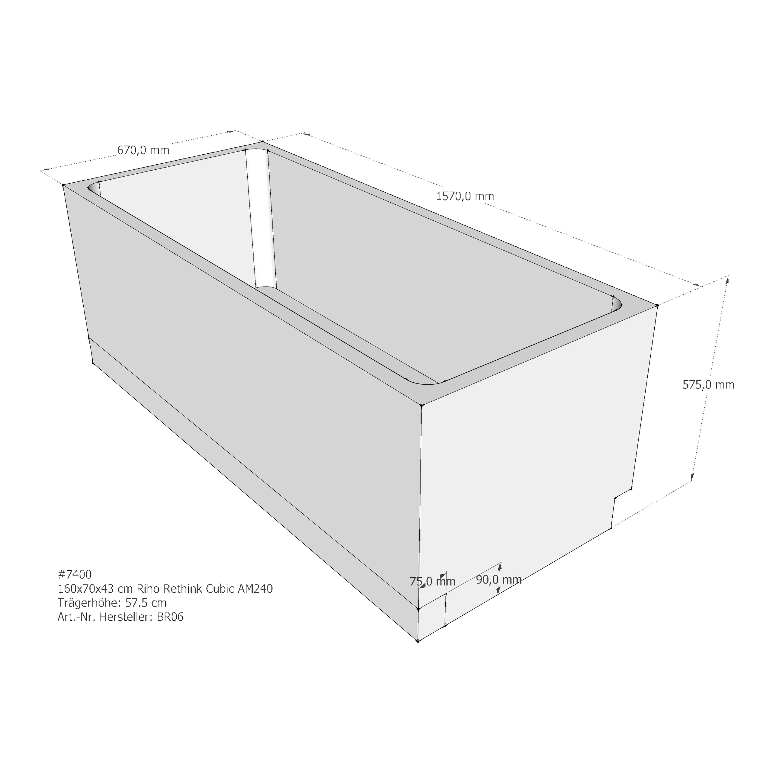 Wannenträger Riho Rethink Cubic 160x70x45 cm AM240