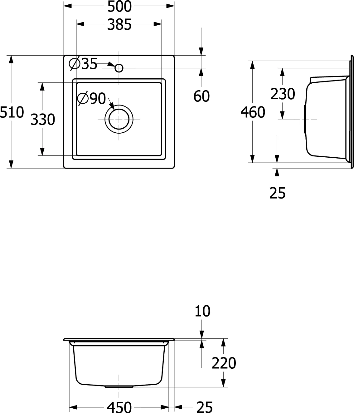 Villeroy & Boch Subway Style 50 S 500x510mm Einbauspüle