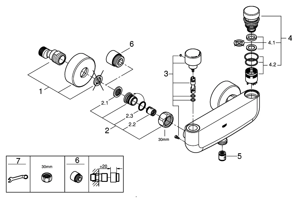 Selbstschluss-Brausebatterie Eurosmart CT 36320, mit Mischung, Wandmontage, chrom