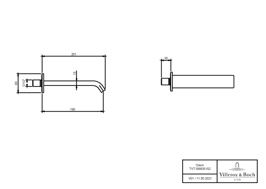 Badewannenauslauf „Dawn“ 20,1 cm in Brushed Nickel Matt