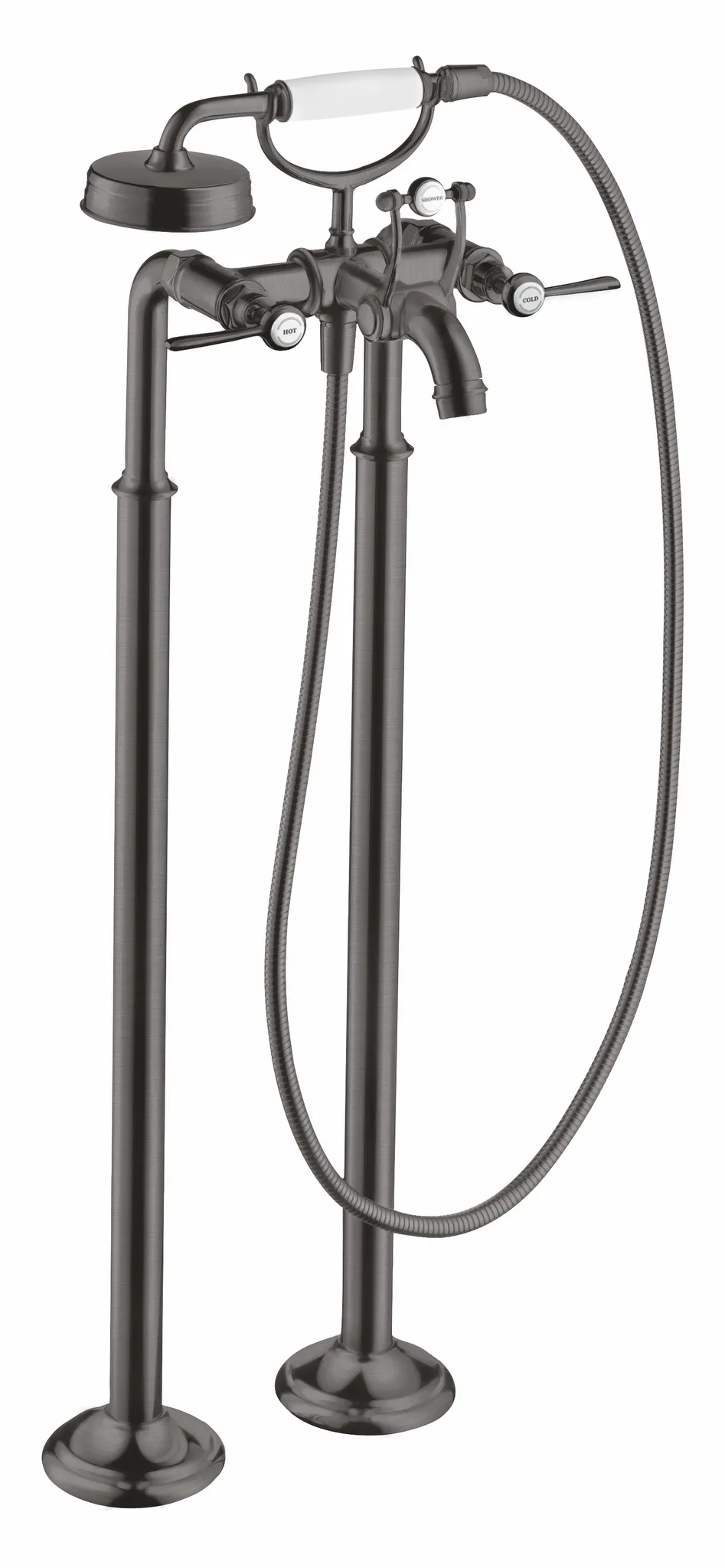 Hansgrohe AXOR Montreux 2-Griff Wannenarmatur bodenstehend, Brushed Black Chrome, Ausladung 234 mm