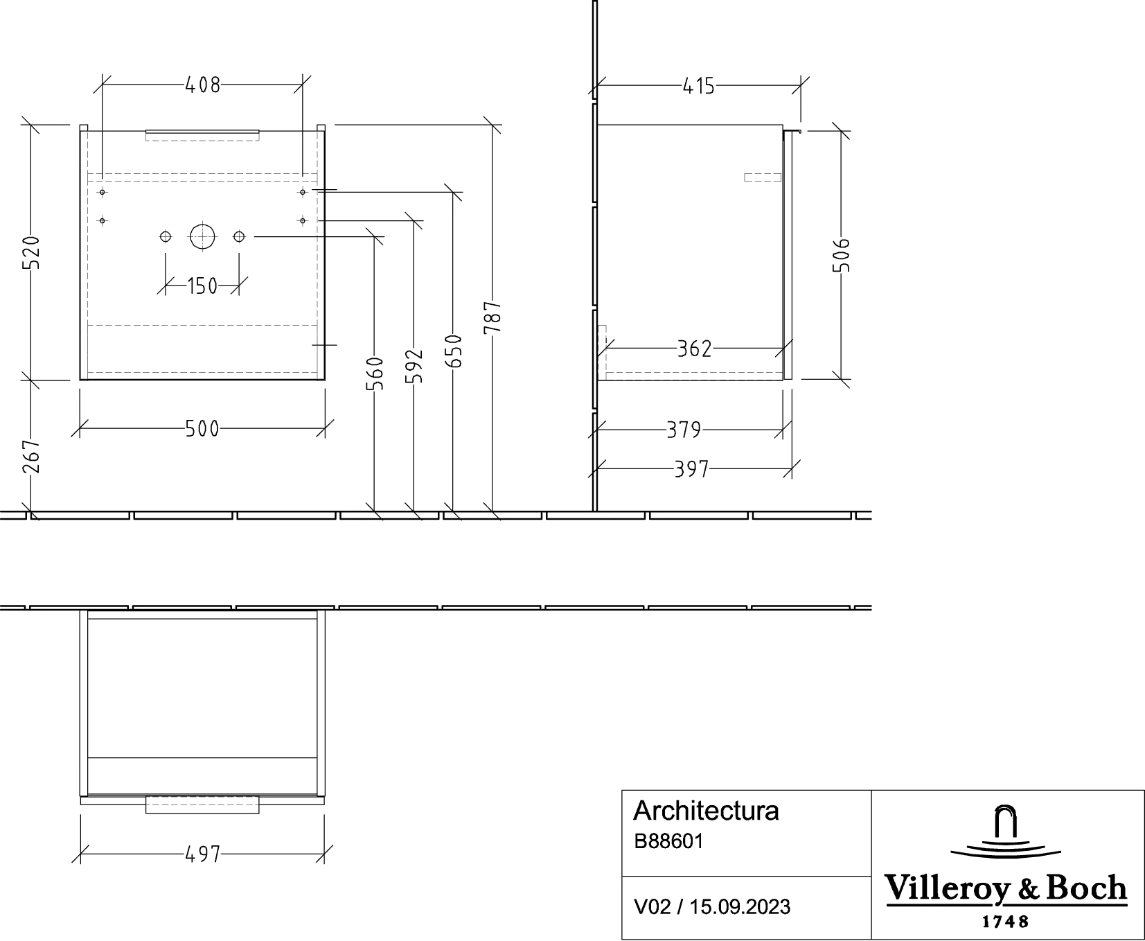 Villeroy & Boch Architectura Waschbeckenunterschrank B88601, 500x520x415mm, Kansas Oak Villeroy & Boch Architectura Waschbeckenunterschrank B88601, 500x520x415mm, Kansas Oak