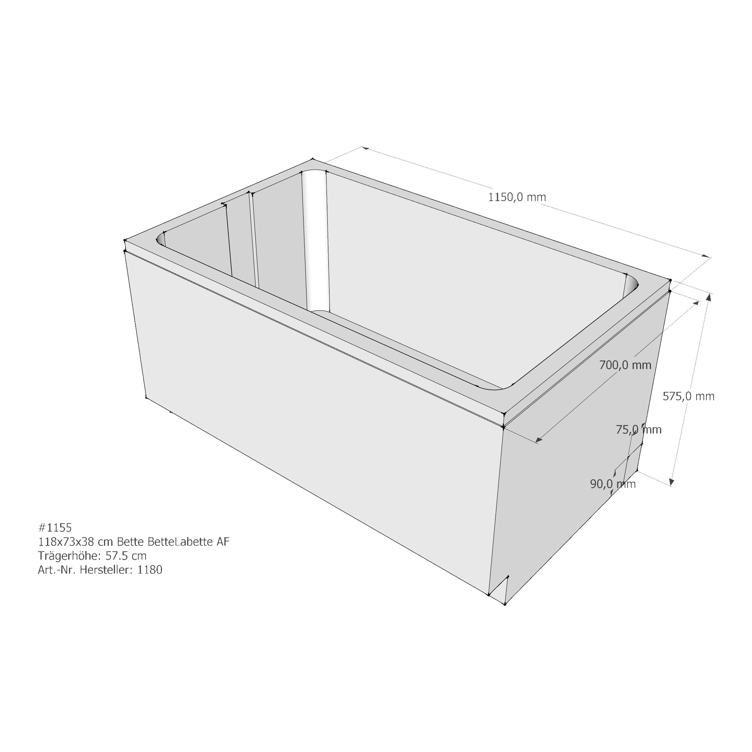 Badewannenträger für Bette La 118 × 73 × 38 cm Breite: 73 cm / Höhe: 38 cm / Länge: 118 cm Badewannenträger für Bette La 118 × 73 × 38 cm Breite: 73 cm / Höhe: 38 cm / Länge: 118 cm