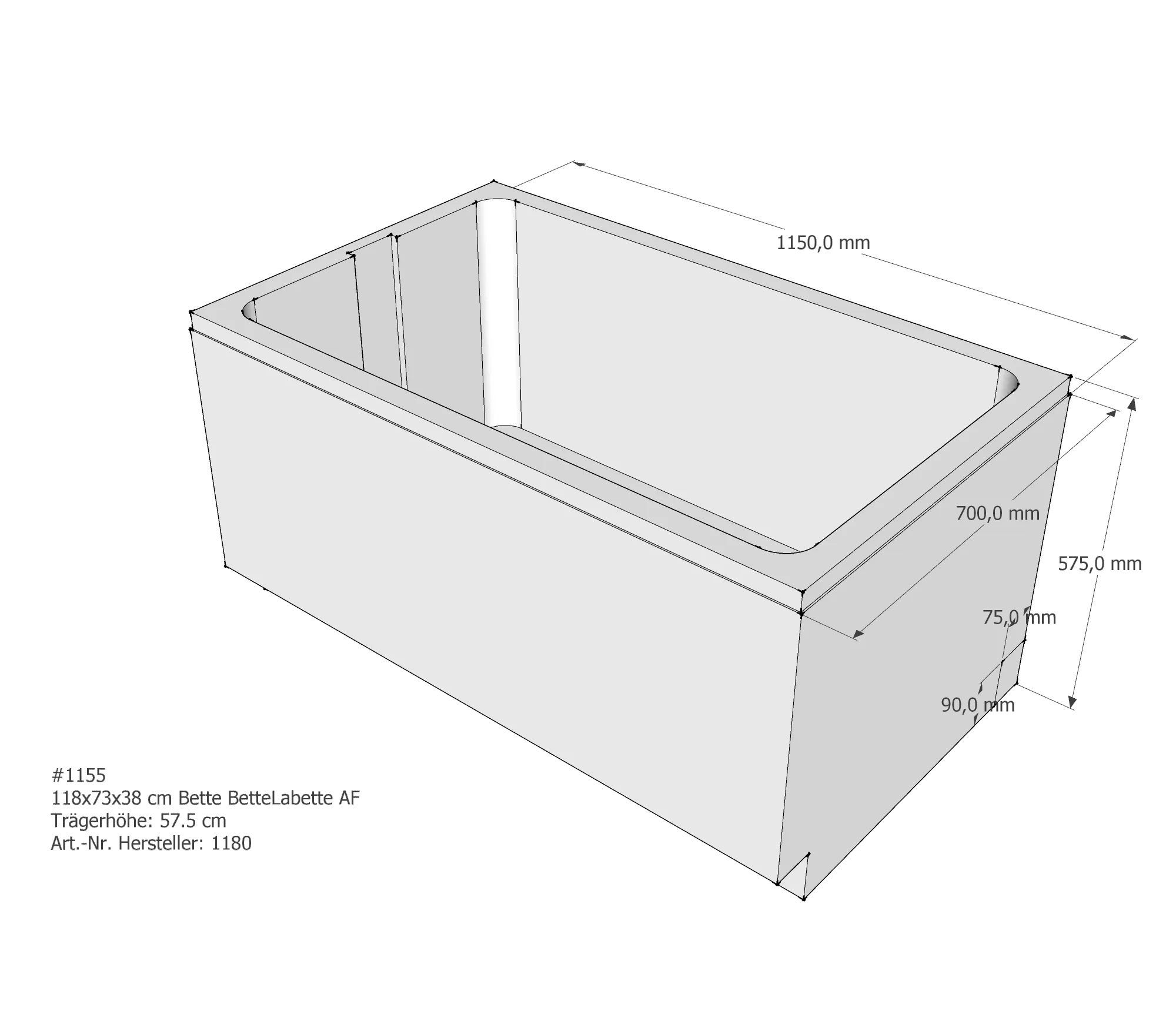 Badewannenträger für Bette La 118 × 73 × 38 cm