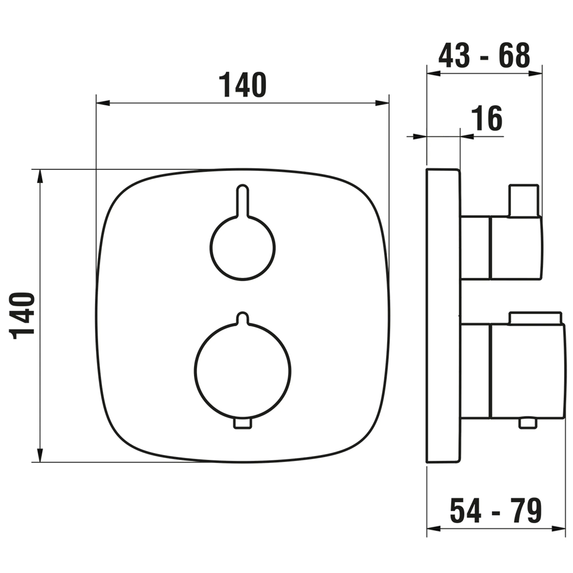 2-Griff-Wannenthermostat, Unterputz, Citytherm, mit integriertem Rohrunterbrecher 2 Mischwasserabgänge Sicherheitstaste (38°C) 2-Wege-Mengenregulierung Thermostatische Patrone Temperaturgriff komplett Mengengriff komplett chrom