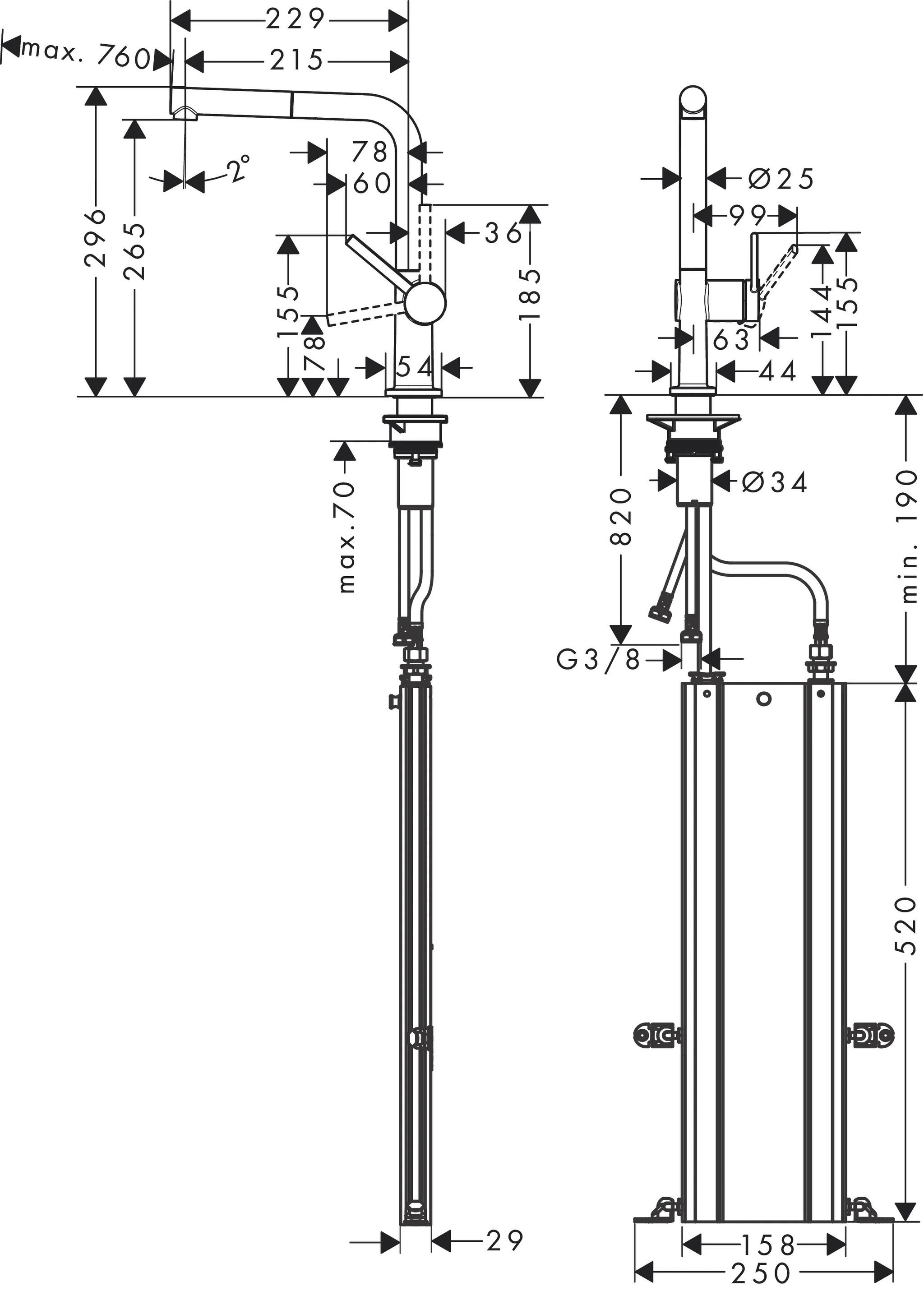 Hansgrohe Talis M54 Einhebel-Küchenmischer 270, Ausziehschlauch, 1-Jet, sBox BBC, Brushed Black Chrome