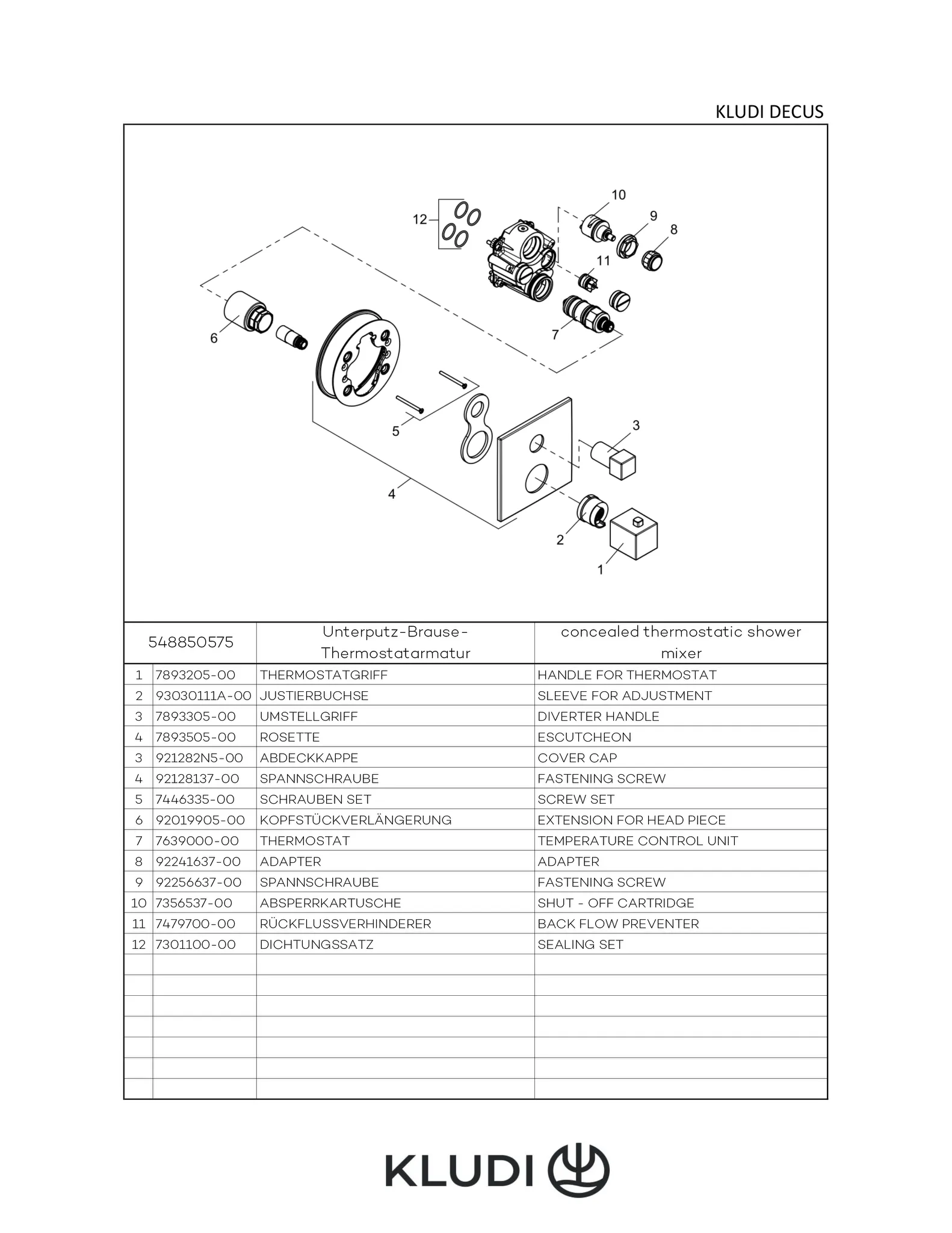 Kludi DECUS UP-Brause-THM., Feinbau-Set mit Funktionseinheit chrom Kludi DECUS UP-Brause-THM., Feinbau-Set mit Funktionseinheit chrom