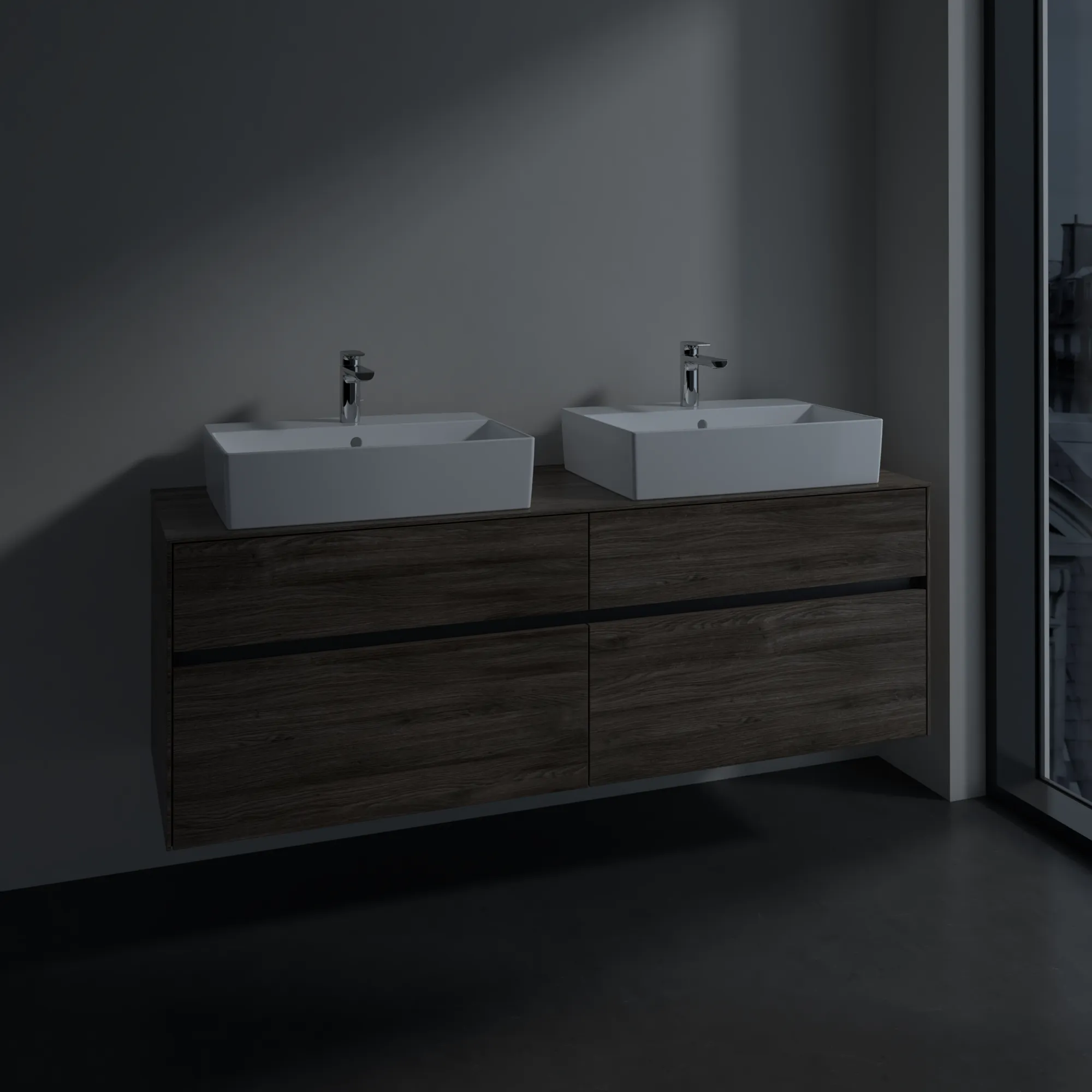 Villeroy & Boch Waschtischunterschrank „Collaro“ 1600 × 548 × 500 mm Stone Oak, ohne Beleuchtung, für links und rechts