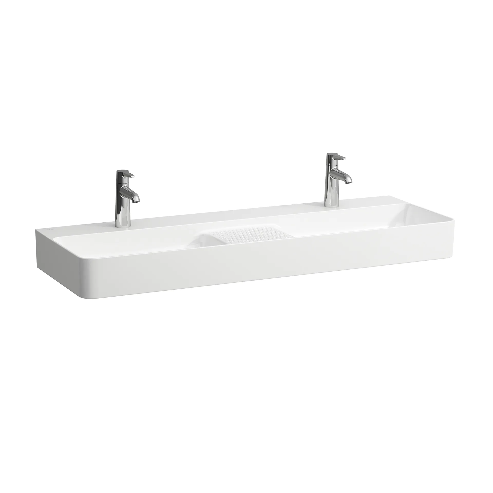 Doppelwaschtisch VAL 420x12000x155x155 1 Hahnloch je Becken mit Überlauf semi-trockener Bereich zwischen den Becken weiß Doppelwaschtisch VAL 420x12000x155x155 1 Hahnloch je Becken mit Überlauf semi-trockener Bereich zwischen den Becken weiß