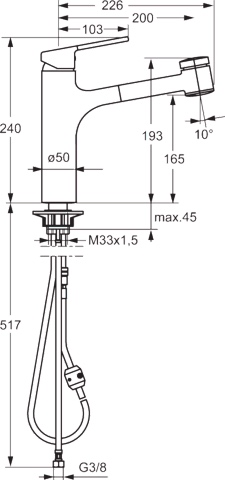 HA Einhebelmischer Küchenarmatur HANSARONDA 0338 2-strahlig Ausladung 200 mm DN15 Chrom