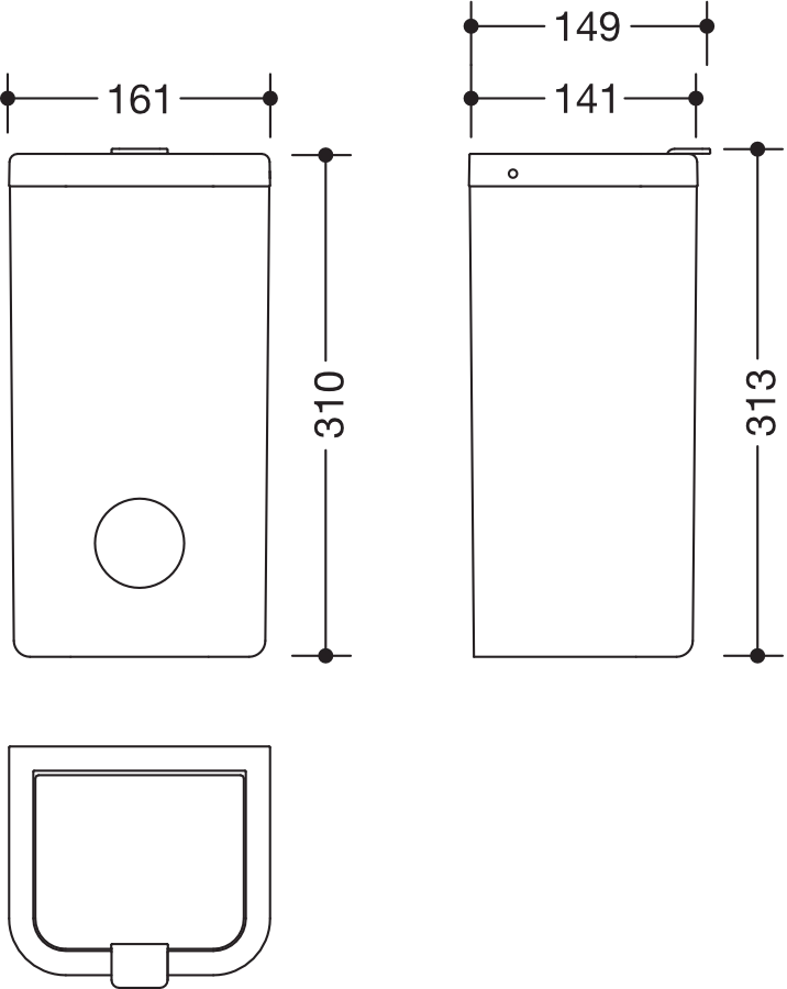 Hygienekombination, Korpus und Deckel Polyamid in Farbe 98, Rahmenelement Polyamid matt, Fassungsvermögen ca. 6 l, Breite 161 mm, Höhe 310 mm, Tiefe 141 mm, Wandmontage, in Farbe 92 (Anthrazitgrau)