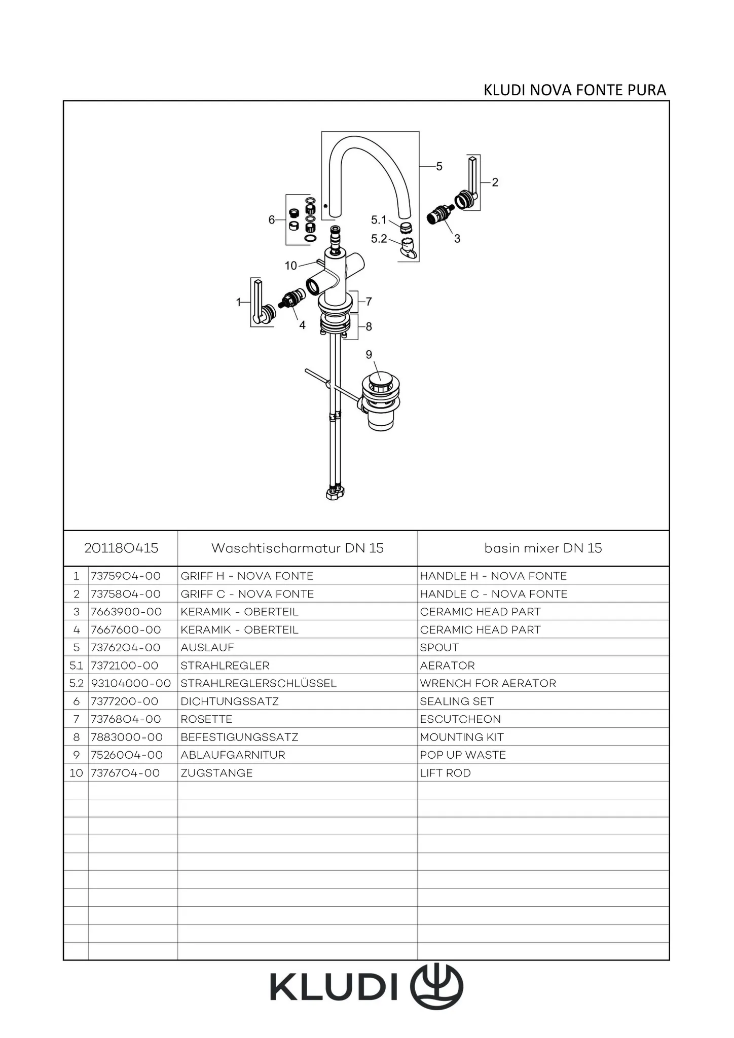 NOVA FONTE Waschtischarmatur PURISTIC Einlochmontage chrom